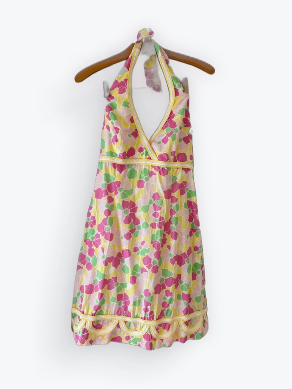 Lilly Pulitzer Gabrielle Halter Dress Pink Yellow Green Floral 6